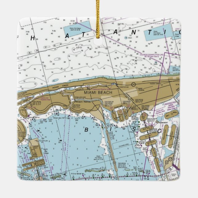 Ornement En Céramique Carte nautique de Miami Beach (Dos)