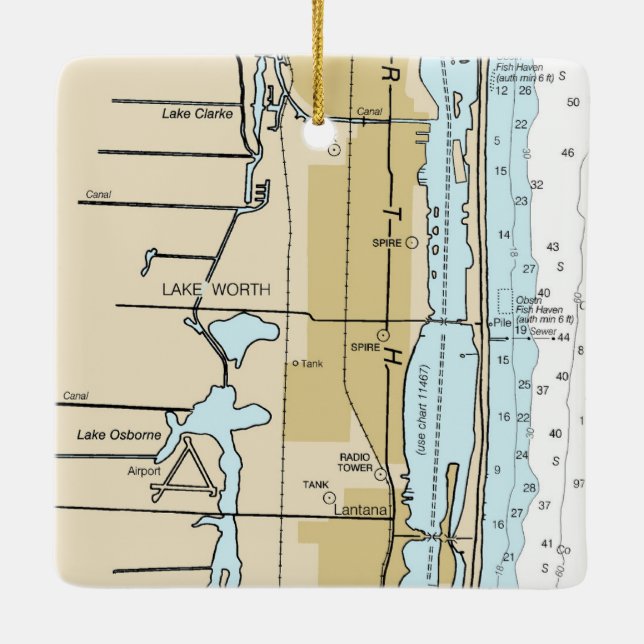 Ornement En Céramique Carte nautique du lac Worth en Floride (Dos)