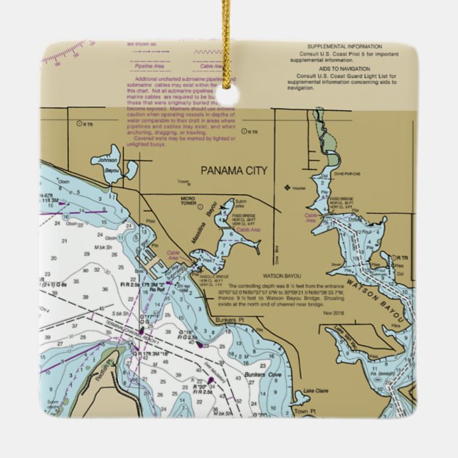 Ornement En Céramique Carte nautique FL de Panama City (Dos)