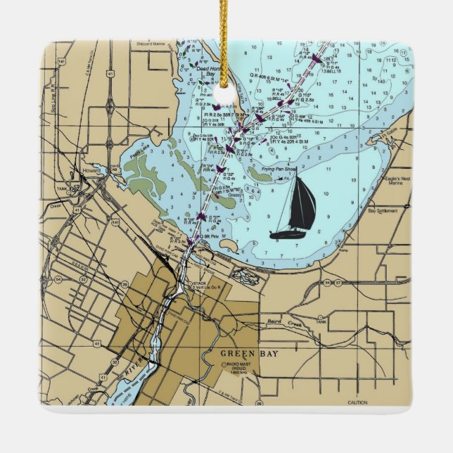 Ornement En Céramique Carte nautique Green Bay WI (Dos)
