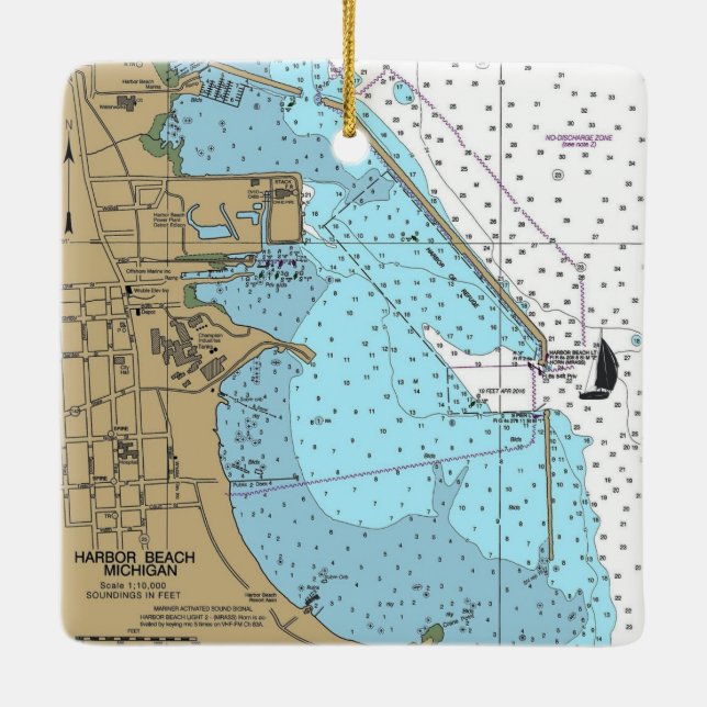 Ornement En Céramique Carte nautique Harbour Beach Michigan (Dos)