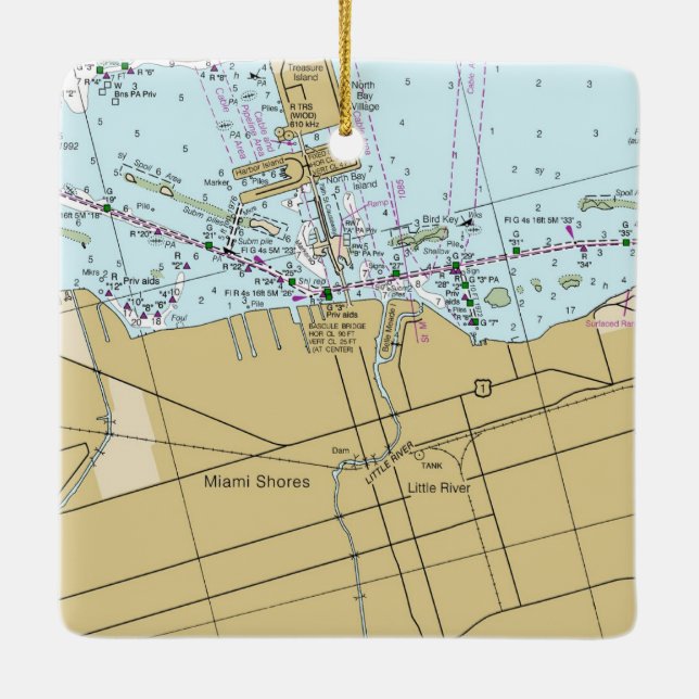 Ornement En Céramique Carte nautique Miami Shores (Dos)