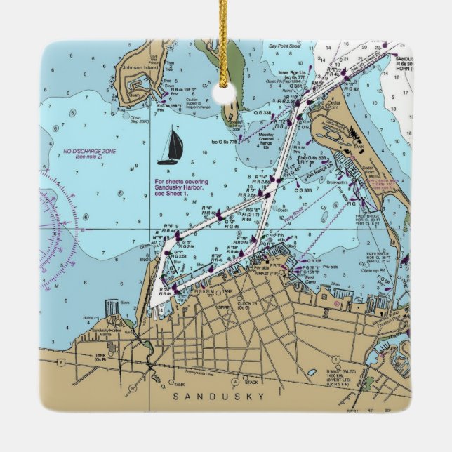 Ornement En Céramique Carte nautique Sandusky OH (Dos)