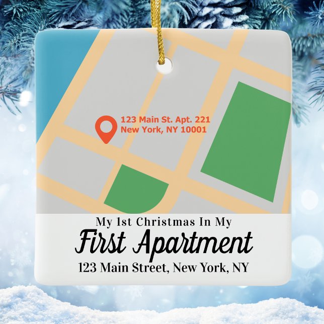 Ornement En Céramique Carte Personnalisée Mon 1er Noël Dans Mon Premier  (Custom Map My 1st Christmas In My First Apartment Ceramic Ornament
)