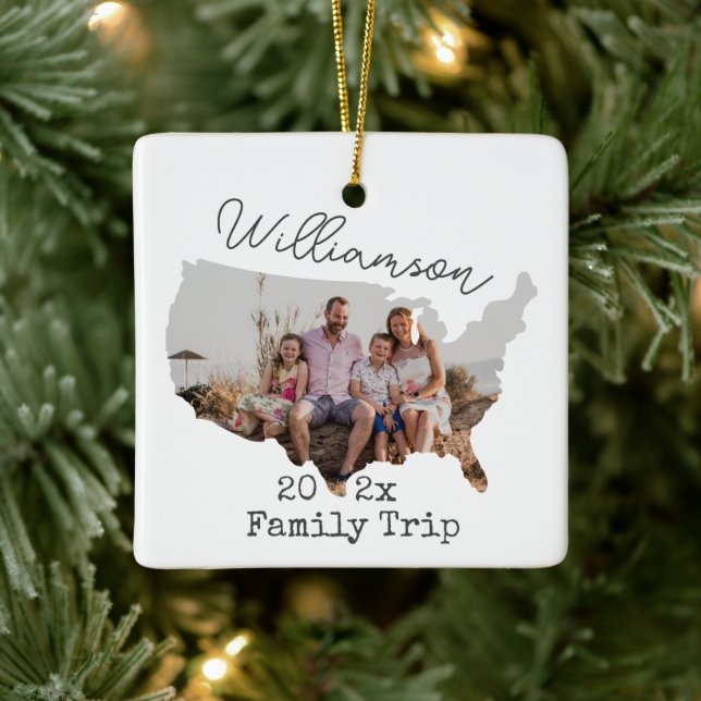 Ornement En Céramique Carte personnalisée USA Outline Vacances Famille P (Arbre)