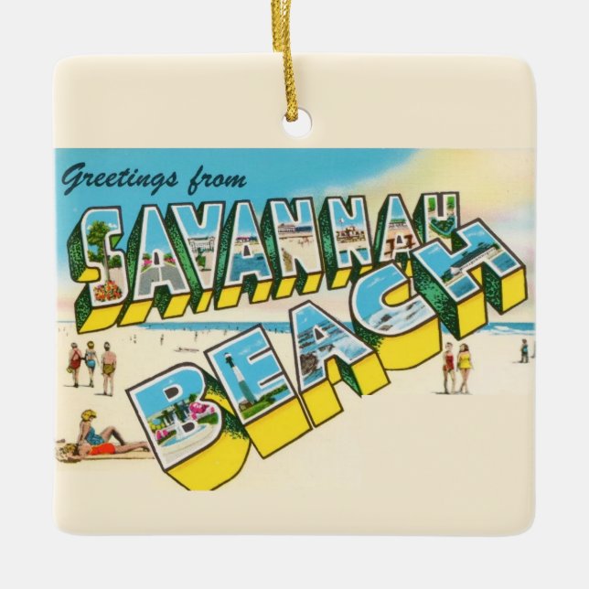 Ornement En Céramique Carte postale de bienvenue Savannah Beach (Devant)