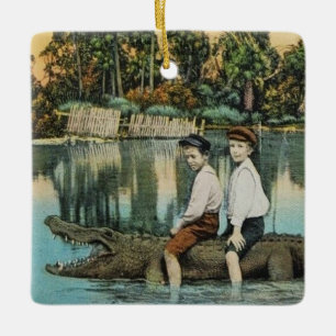 Ornement En Céramique Carte postale drôle Ride'um Gator