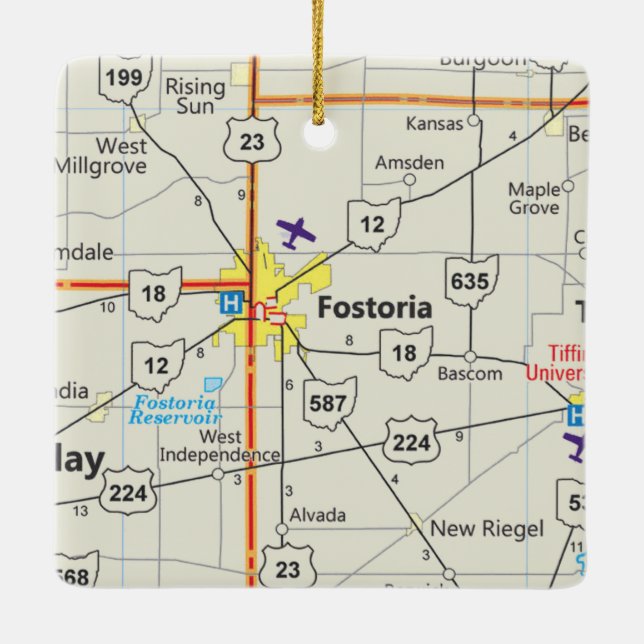 Ornement En Céramique Carte routière de Fostoria Ohio (Dos)
