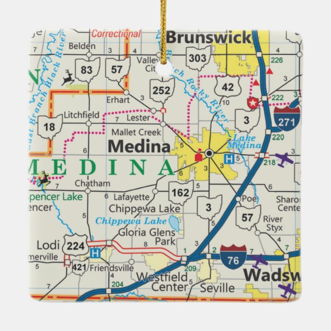 Ornement En Céramique Carte routière de Medina Ohio (Dos)