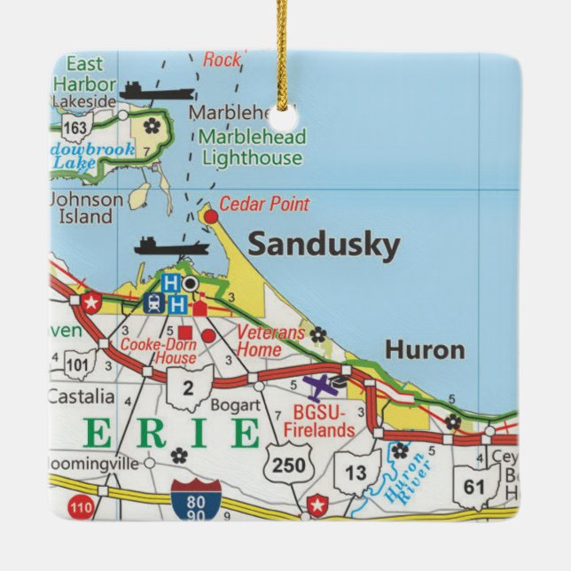 Ornement En Céramique Carte routière de Sandusky (Dos)