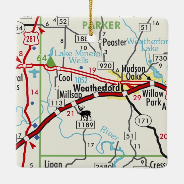 Ornement En Céramique Carte routière de Weatherford TX (Dos)