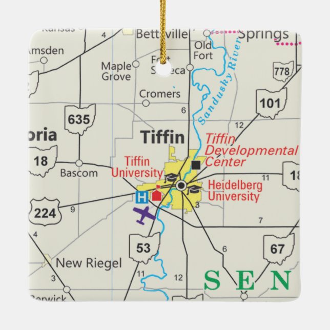 Ornement En Céramique Carte routière du Tiffin Ohio (Dos)