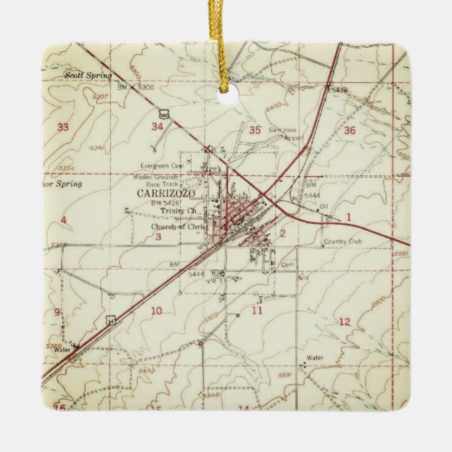 Ornement En Céramique Carte topo Carrizozo NM (Devant)