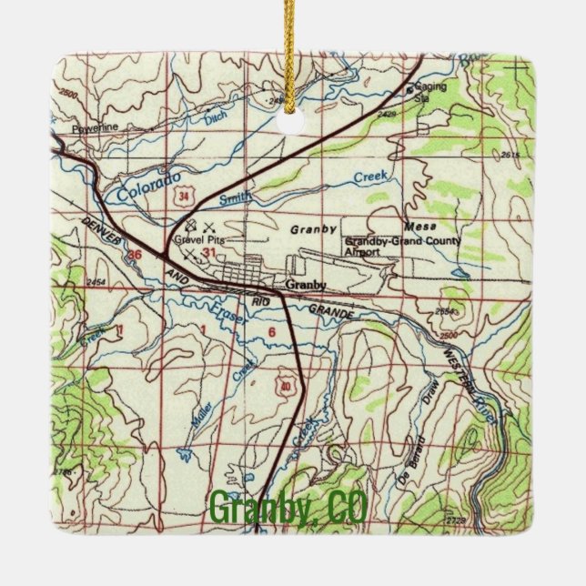 Ornement En Céramique Carte topo Granby CO (Dos)