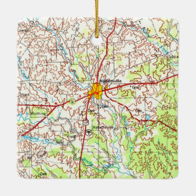 Ornement En Céramique Carte topologique de Halletsville TX (Dos)