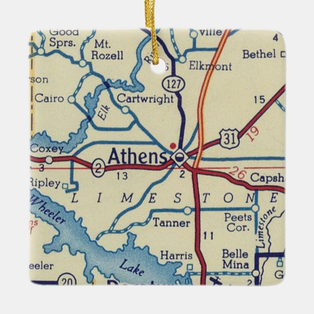 Ornement En Céramique Carte Vintage Athènes AL (Devant)