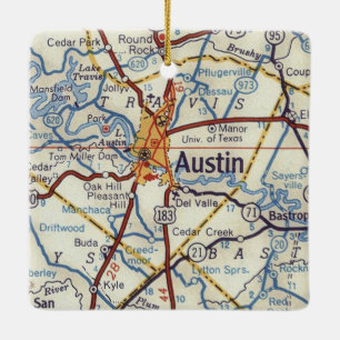 Ornement En Céramique Carte Vintage Austin TX 1955