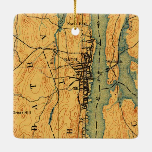 Ornement En Céramique Carte Vintage Bath Maine 1894 (Dos)