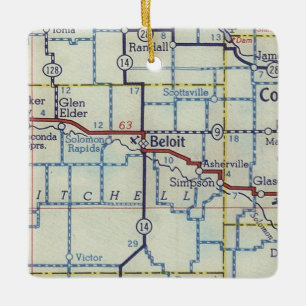 Ornement En Céramique Carte Vintage Beloit KS