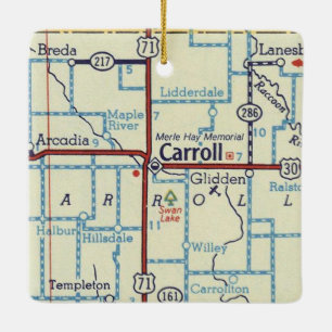 Ornement En Céramique Carte Vintage Carroll Iowa