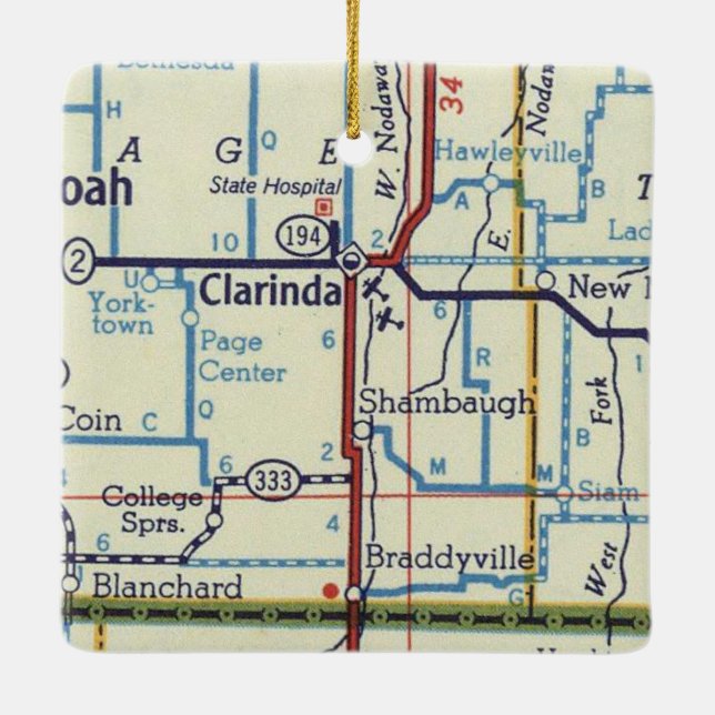 Ornement En Céramique Carte Vintage Clarinda IA (Dos)