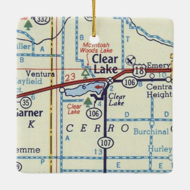 Ornement En Céramique Carte Vintage Clear Lake IA (Dos)
