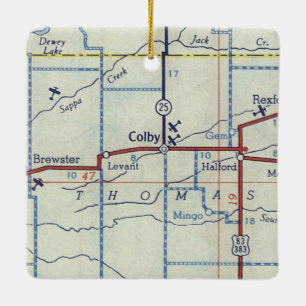 Ornement En Céramique Carte Vintage Colby Kansas