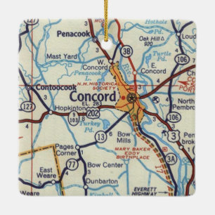 Ornement En Céramique Carte Vintage Concord NH