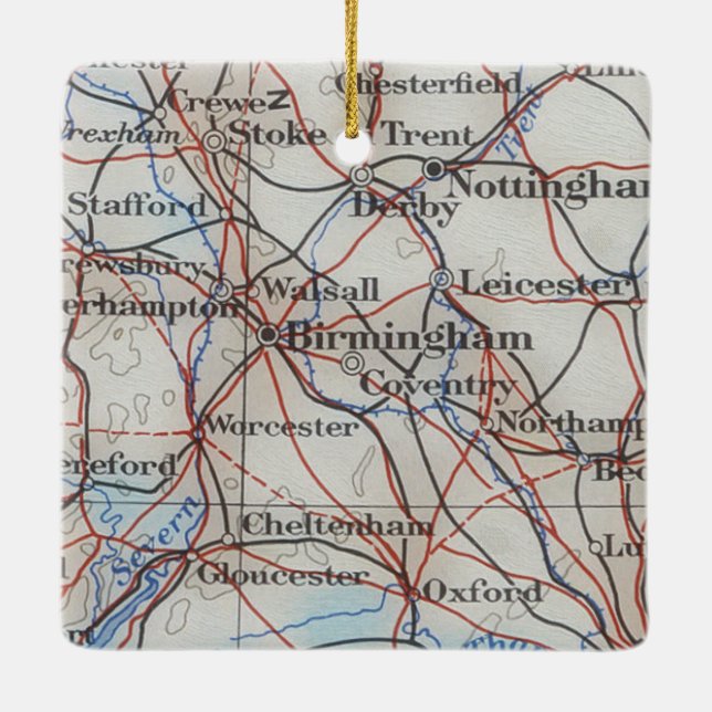 Ornement En Céramique Carte Vintage de Birmingham Angleterre (Dos)
