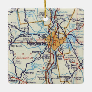 Ornement En Céramique Carte Vintage de Manchester NH