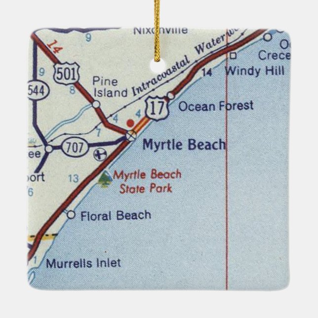 Ornement En Céramique Carte Vintage de Myrtle Beach (Dos)