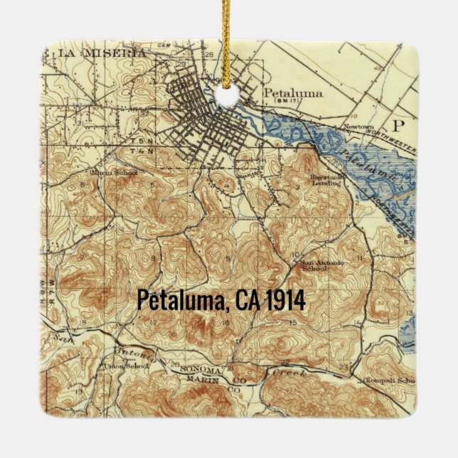Ornement En Céramique Carte Vintage de Petaluma CA (Dos)