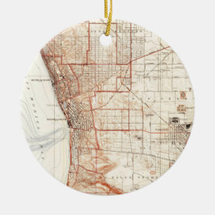 Ornement En Céramique Carte vintage de Redondo Beach et de Torrance CA