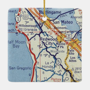 Ornement En Céramique Carte Vintage de Redwood City