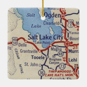 Ornement En Céramique Carte Vintage de Salt Lake City