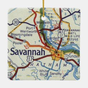Ornement En Céramique Carte Vintage de Savannah