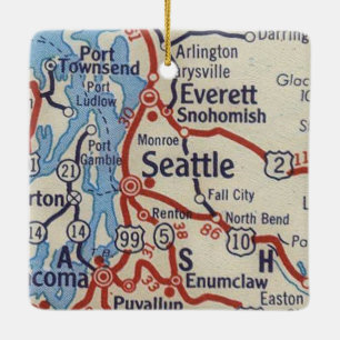 Ornement En Céramique Carte Vintage de Seattle WA