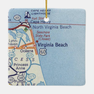 Ornement En Céramique Carte Vintage de Virginia Beach