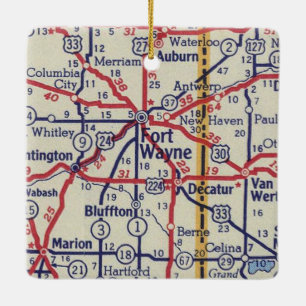 Ornement En Céramique Carte Vintage du Fort Wayne