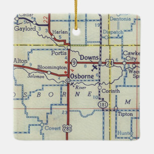 Ornement En Céramique Carte Vintage du Kansas Osborne