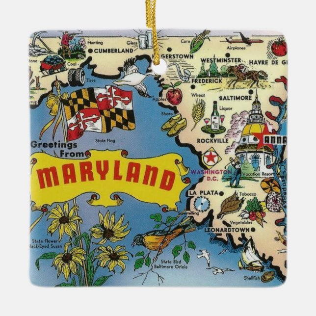 Ornement En Céramique Carte vintage du Maryland (Devant)