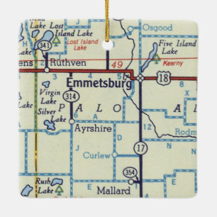 Ornement En Céramique Carte Vintage Emmetsburg IA
