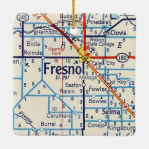 Ornement En Céramique Carte Vintage Fresno