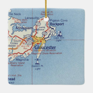 Ornement En Céramique Carte Vintage Gloucester MA
