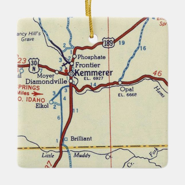 Ornement En Céramique Carte Vintage Kemmerer WY (Devant)