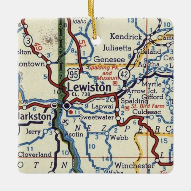 Ornement En Céramique Carte Vintage Lewiston Idaho (Devant)