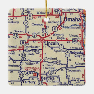 Ornement En Céramique Carte Vintage Lincoln NE