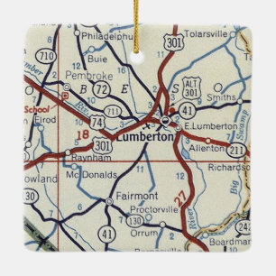 Ornement En Céramique Carte Vintage Lumberton NC