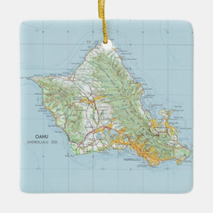 Ornement En Céramique Carte Vintage Oahu