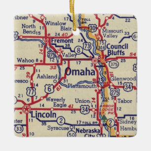 Ornement En Céramique Carte Vintage Omaha NE